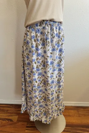 Floral Ruffle Midi Skirt - Blue