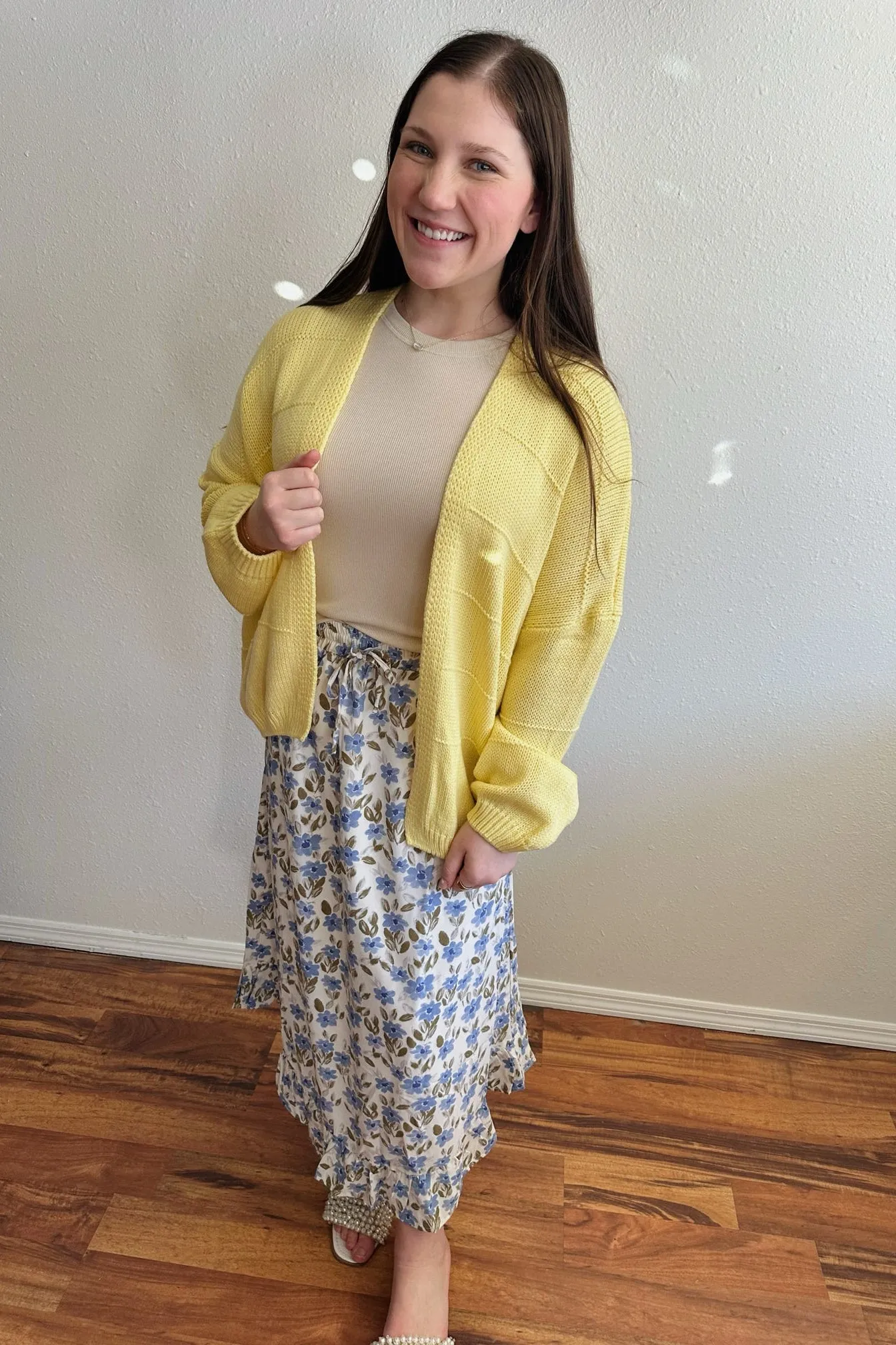 Floral Ruffle Midi Skirt - Blue