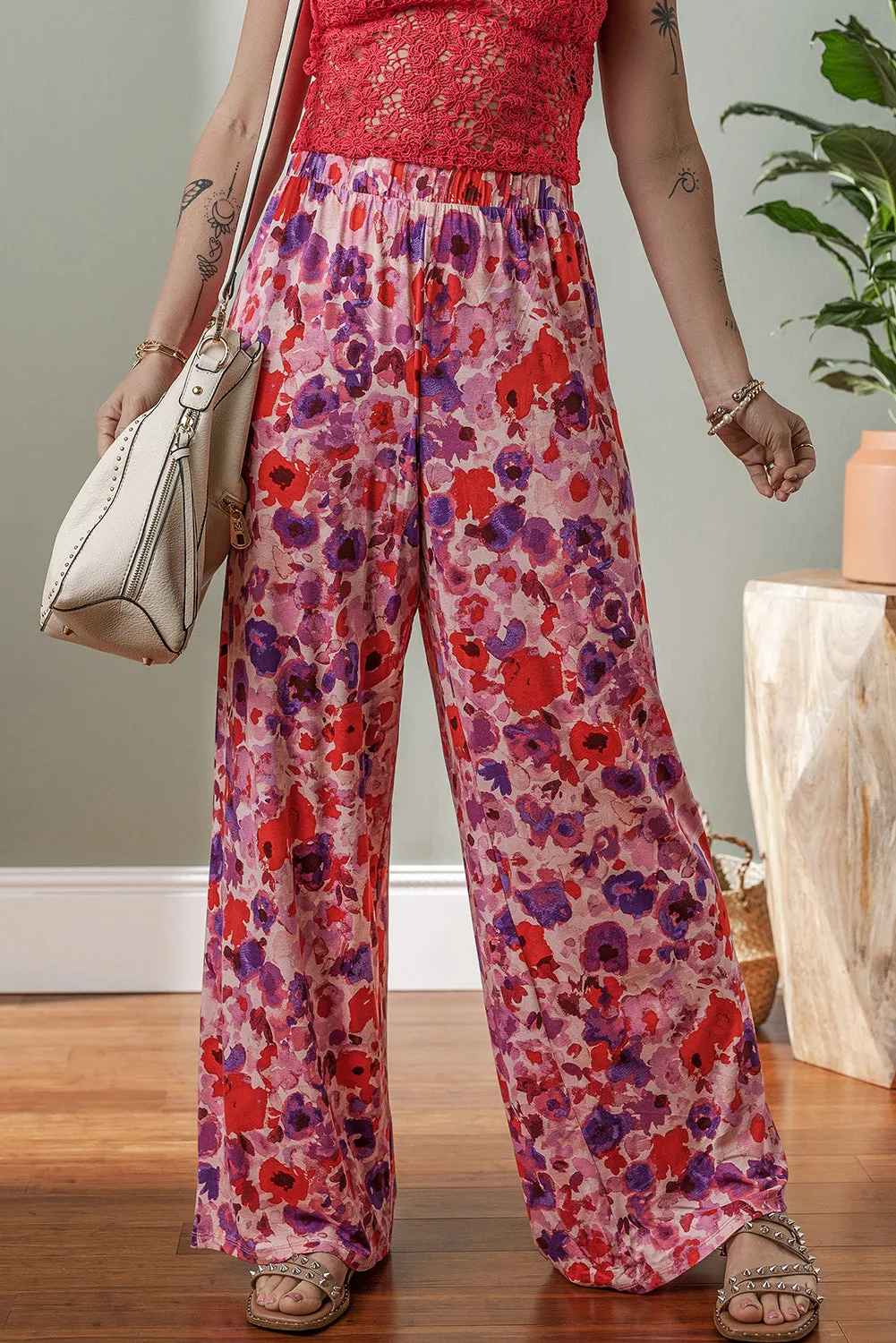 Floral Wide Leg High Waist Pants