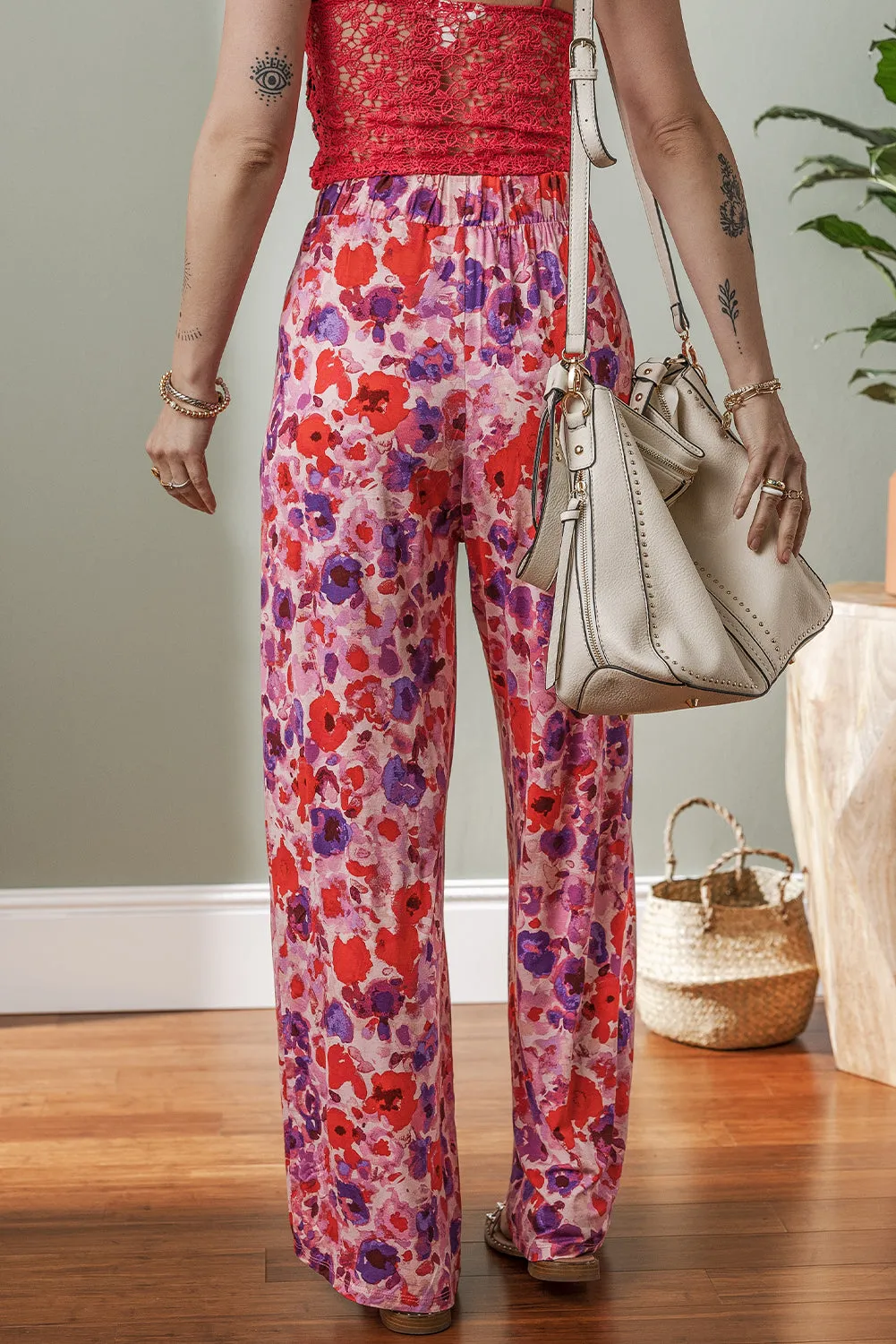 Floral Wide Leg High Waist Pants