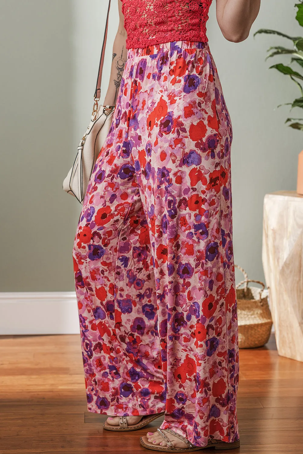 Floral Wide Leg High Waist Pants