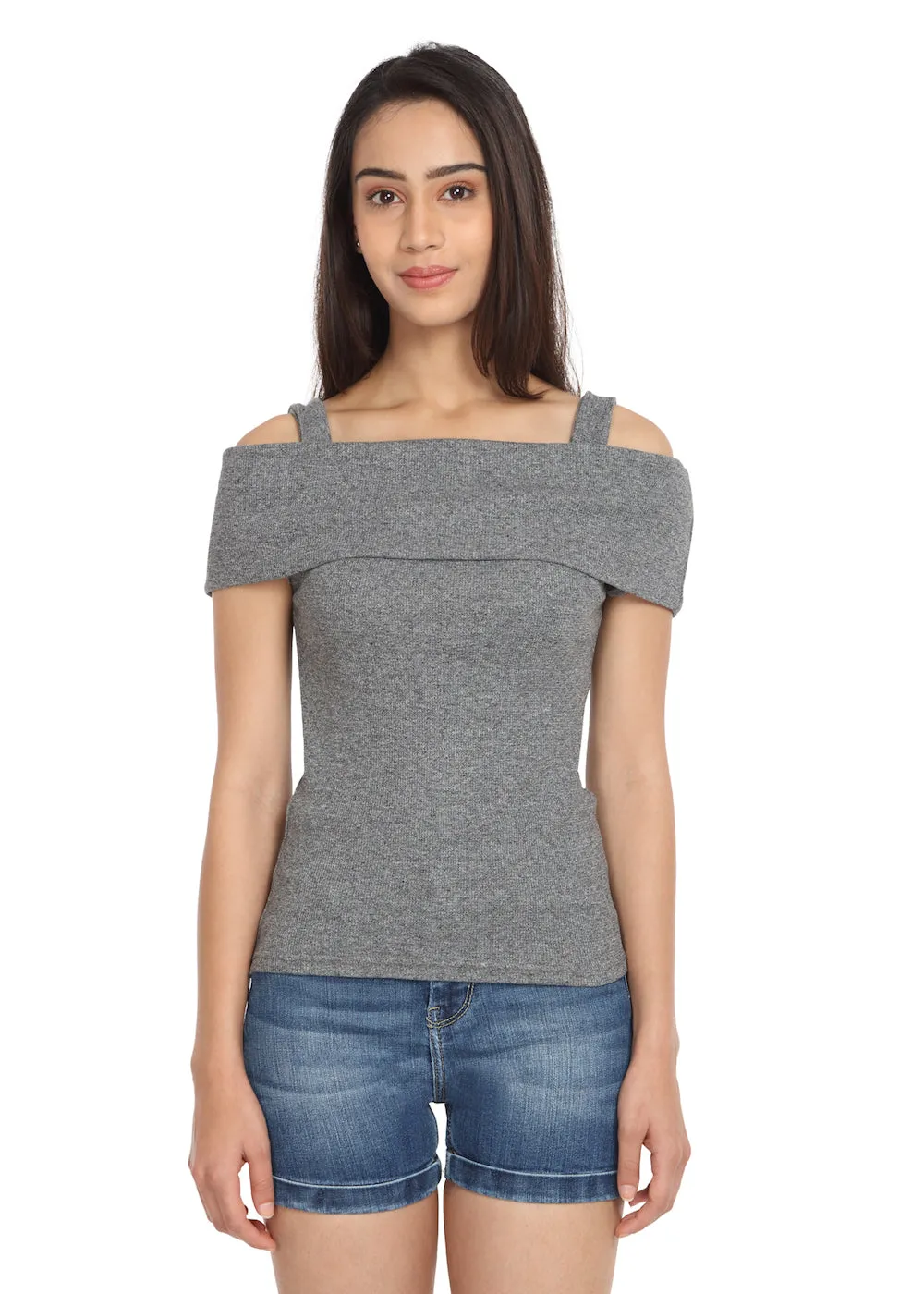 Grey Fold-Over Top