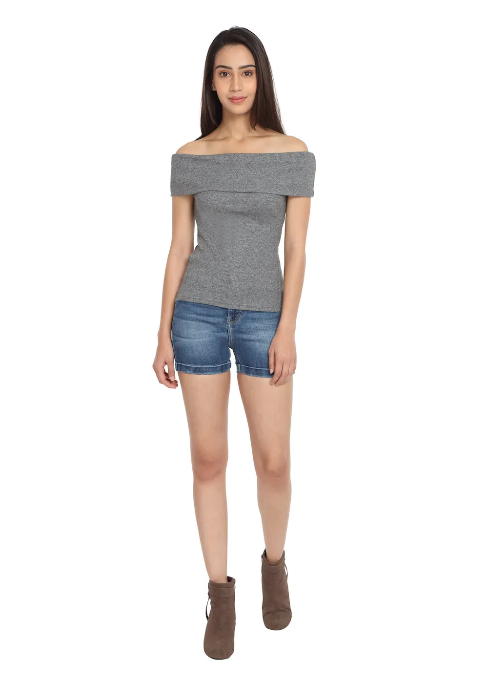 Grey Fold-Over Top