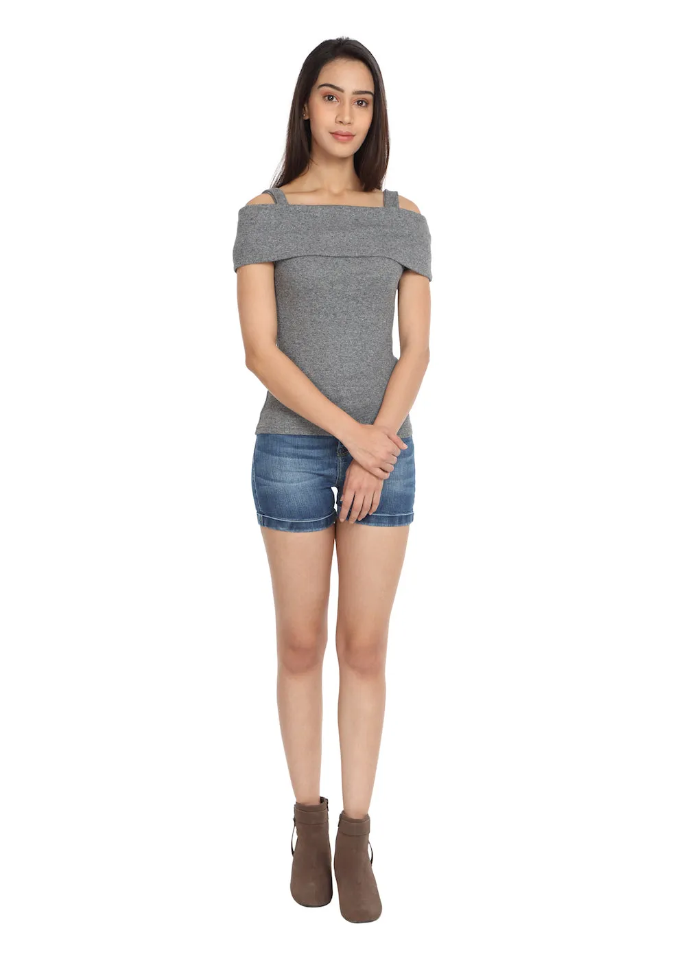 Grey Fold-Over Top