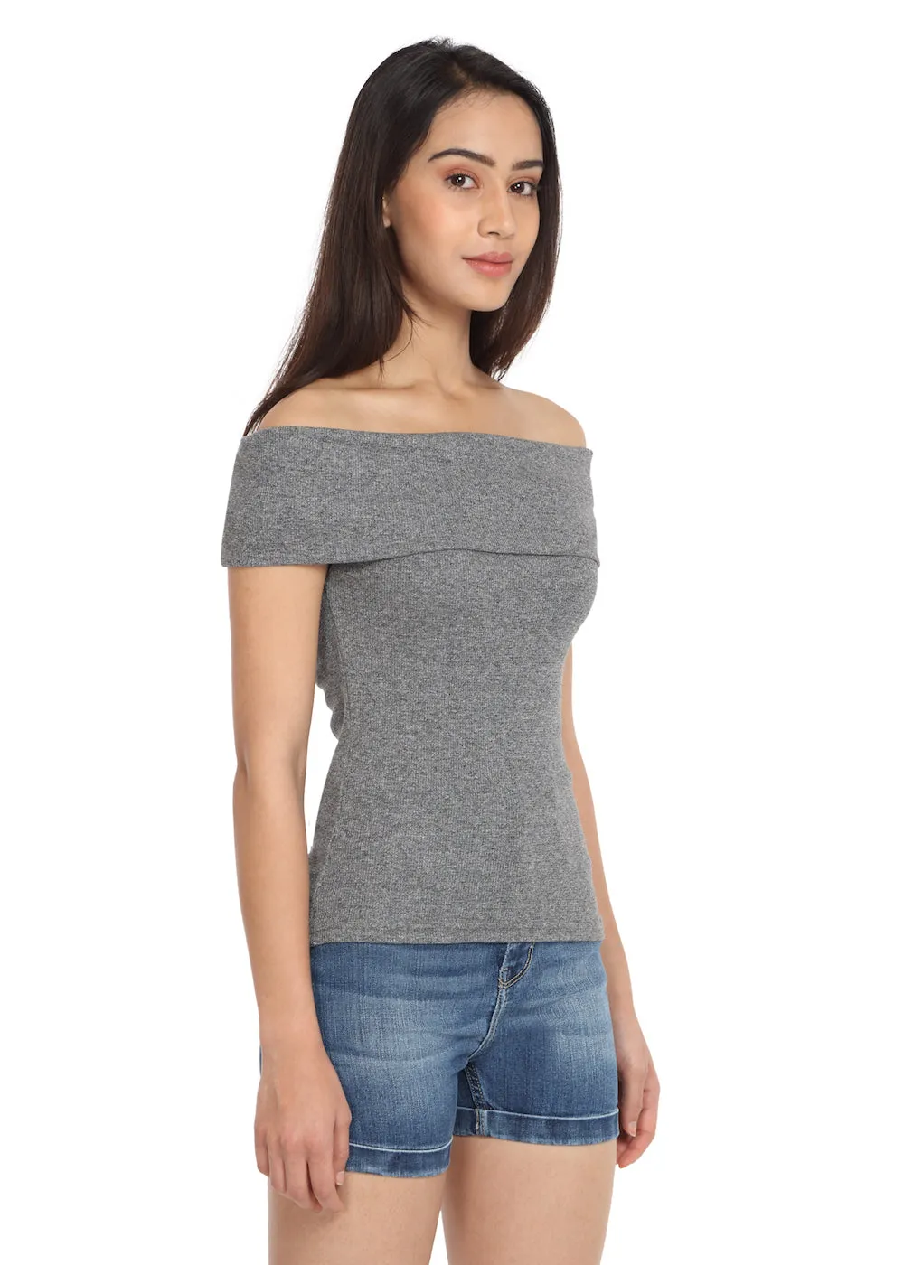 Grey Fold-Over Top