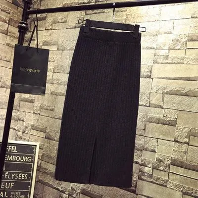 High Waist Mid-Length Knitted Skirt Pants