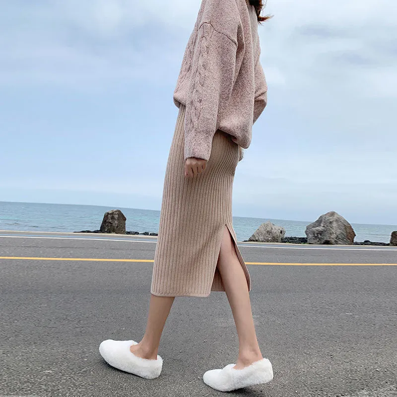 High Waist Mid-Length Knitted Skirt Pants