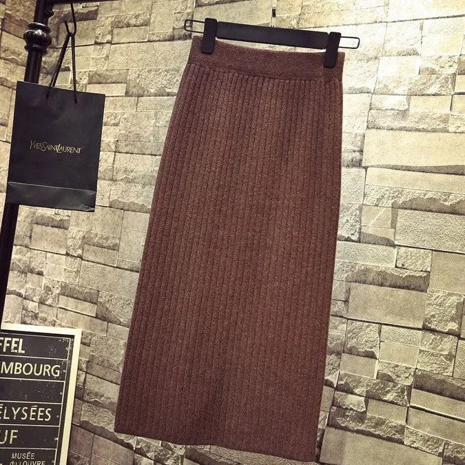 High Waist Mid-Length Knitted Skirt Pants