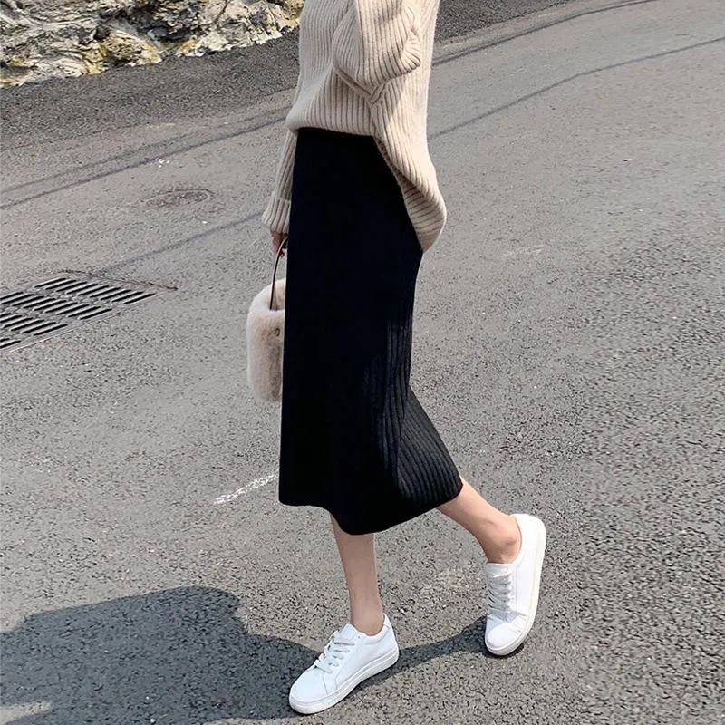 High Waist Mid-Length Knitted Skirt Pants