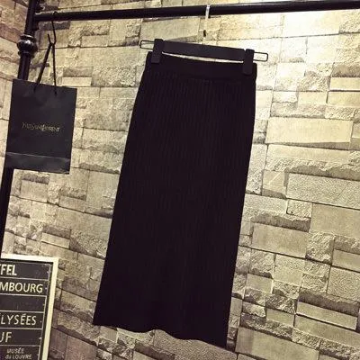 High Waist Mid-Length Knitted Skirt Pants