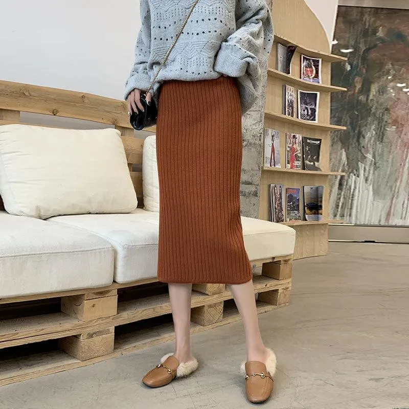 High Waist Mid-Length Knitted Skirt Pants