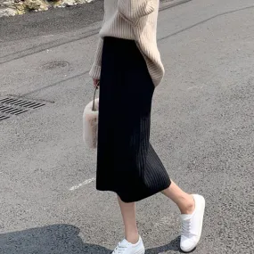 High Waist Mid-Length Knitted Skirt Pants