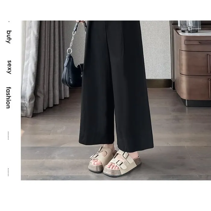 High Waist Pleated Loose Cutting Wide Leg Pants