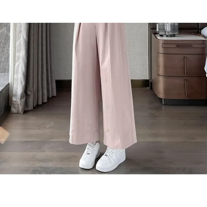 High Waist Pleated Loose Cutting Wide Leg Pants