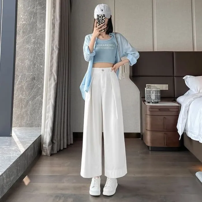 High Waist Pleated Loose Cutting Wide Leg Pants