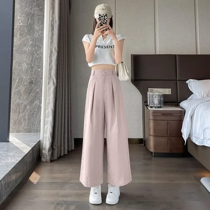 High Waist Pleated Loose Cutting Wide Leg Pants