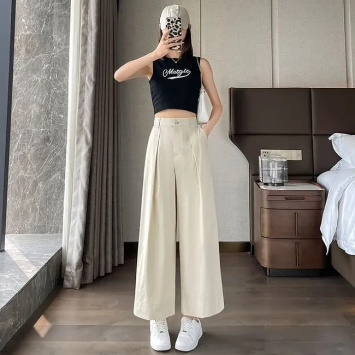 High Waist Pleated Loose Cutting Wide Leg Pants