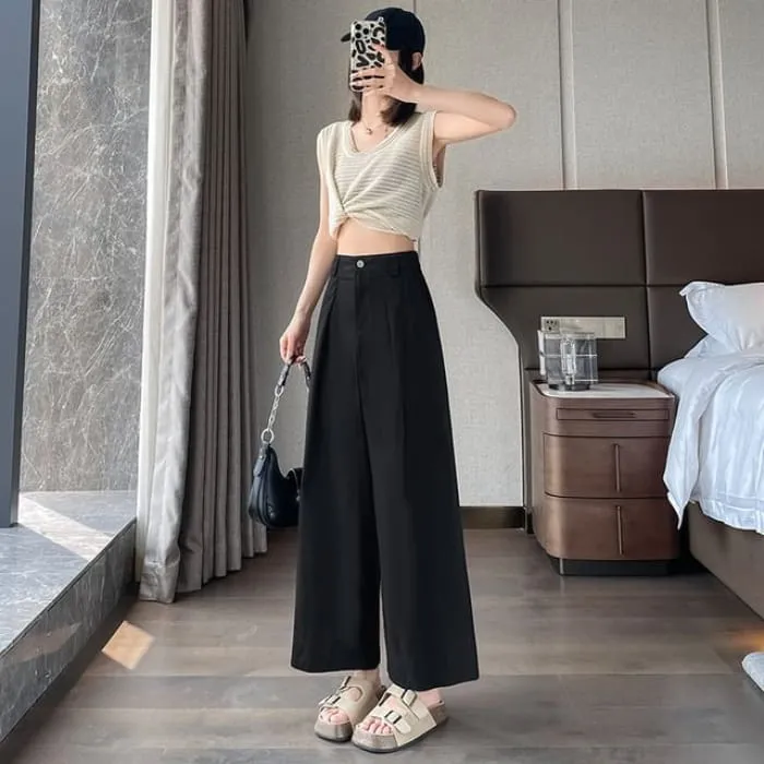 High Waist Pleated Loose Cutting Wide Leg Pants