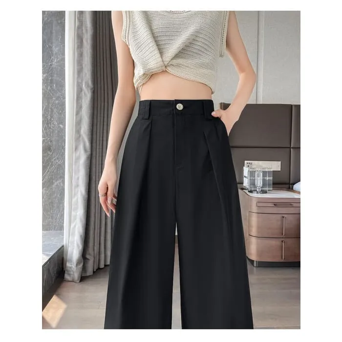 High Waist Pleated Loose Cutting Wide Leg Pants