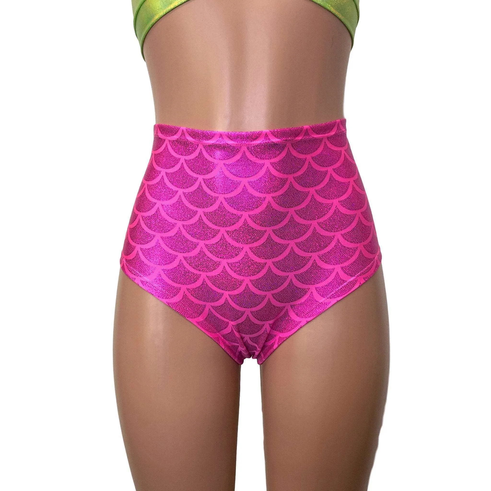 High Waist Scrunch Bikini Hot Pants - Hot Pink Mermaid Scale