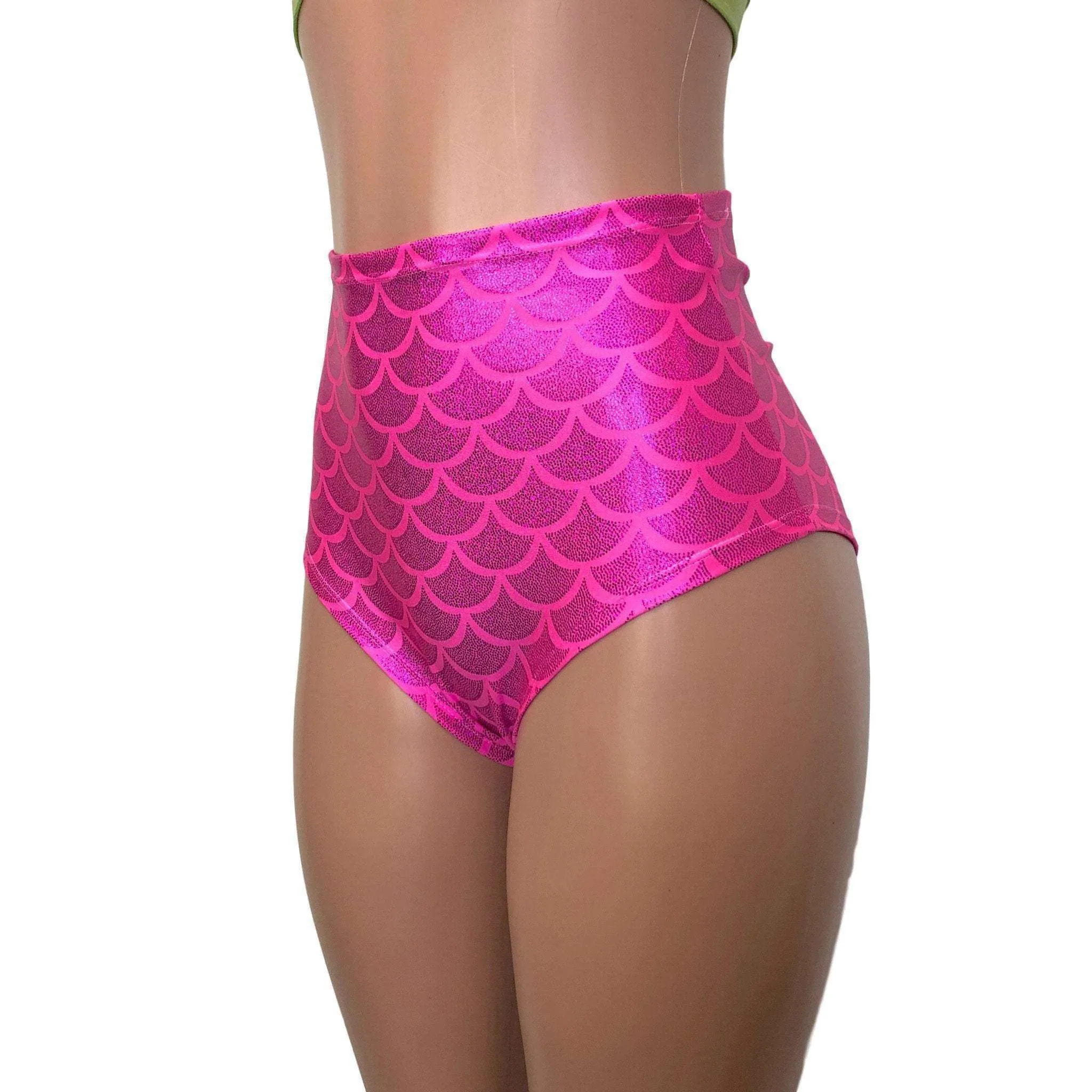 High Waist Scrunch Bikini Hot Pants - Hot Pink Mermaid Scale