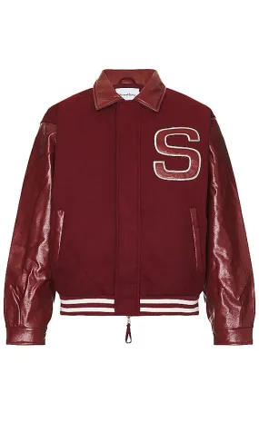 House of Sunny Vinyl Free Fallin Bomber Jacket in Burgundy