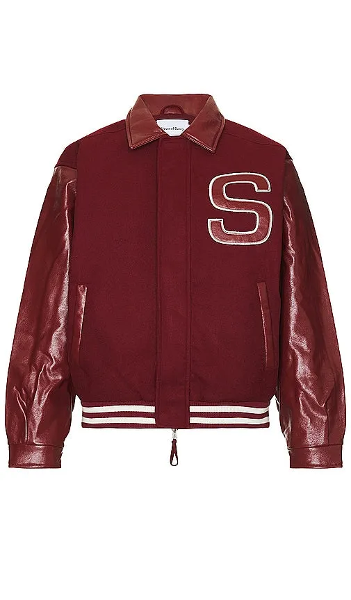 House of Sunny Vinyl Free Fallin Bomber Jacket in Burgundy