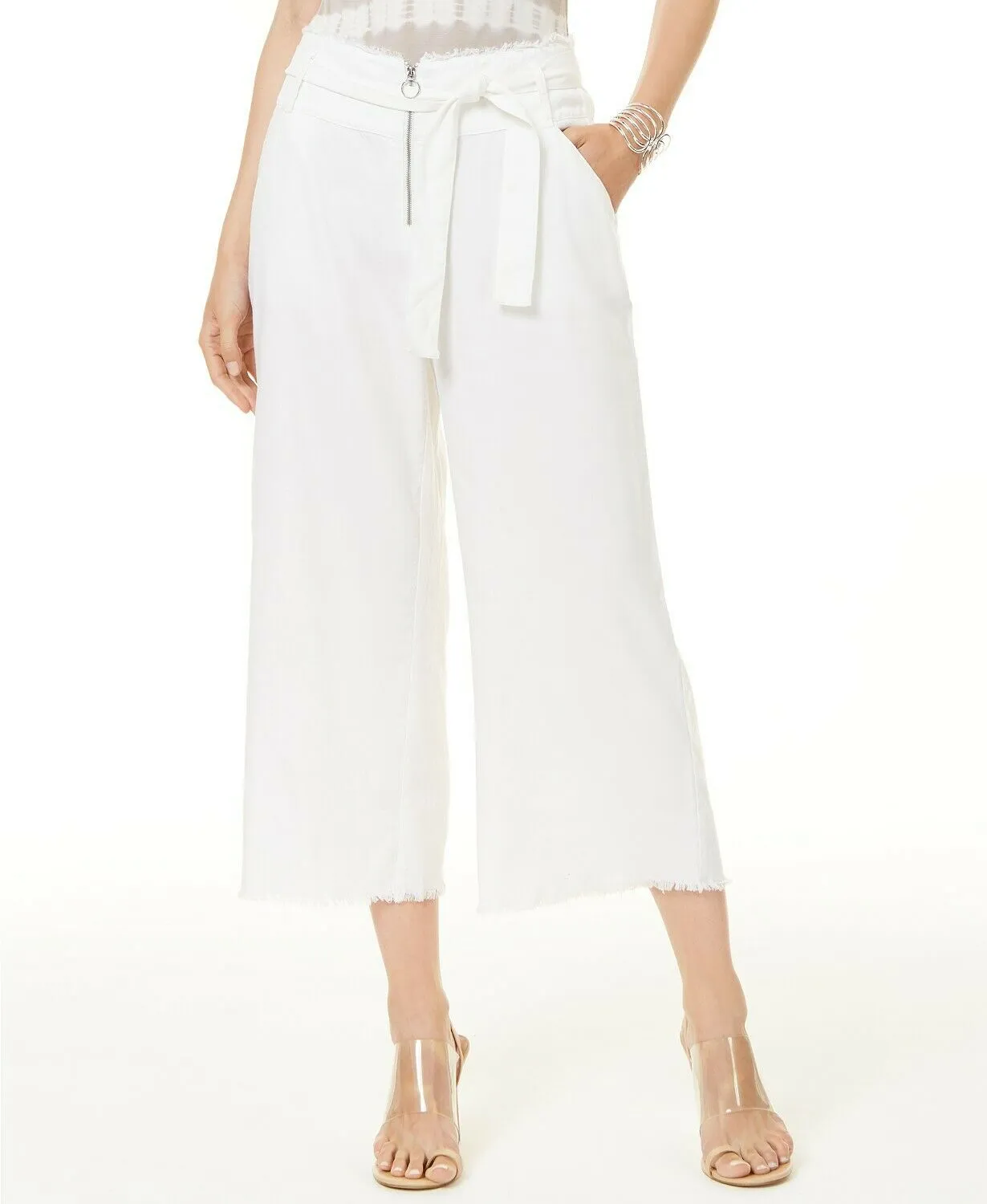 INC Concepts Women Frayed Zip-Front Culottes Wide Leg Pant Size 8 32 X 25