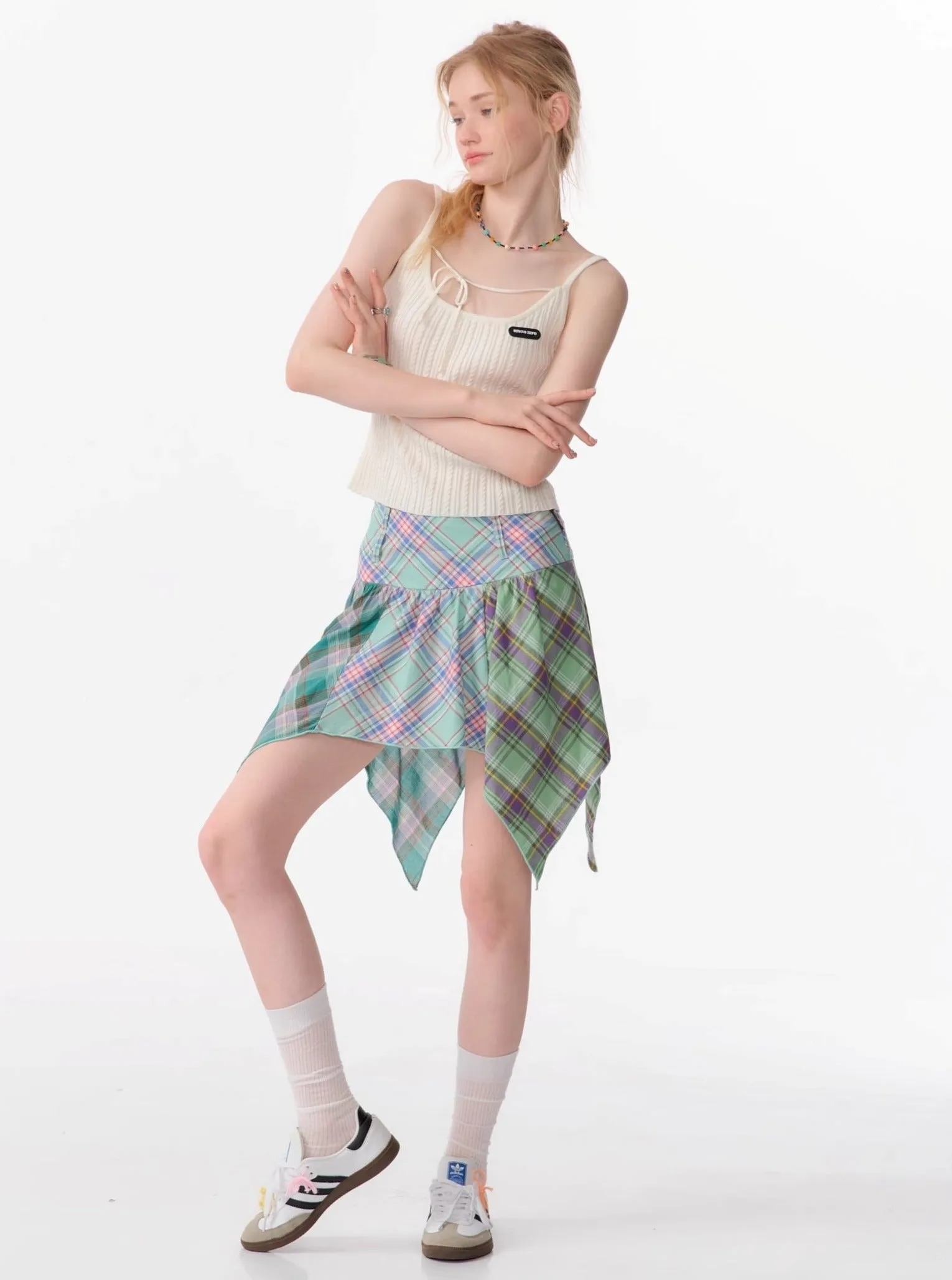 Irregular Check Midi Skirt