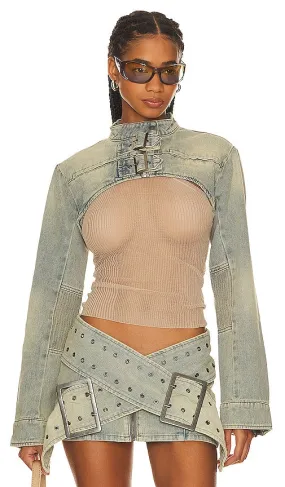 Jaded London Assassin Ultra Cropped Jacket in Blue