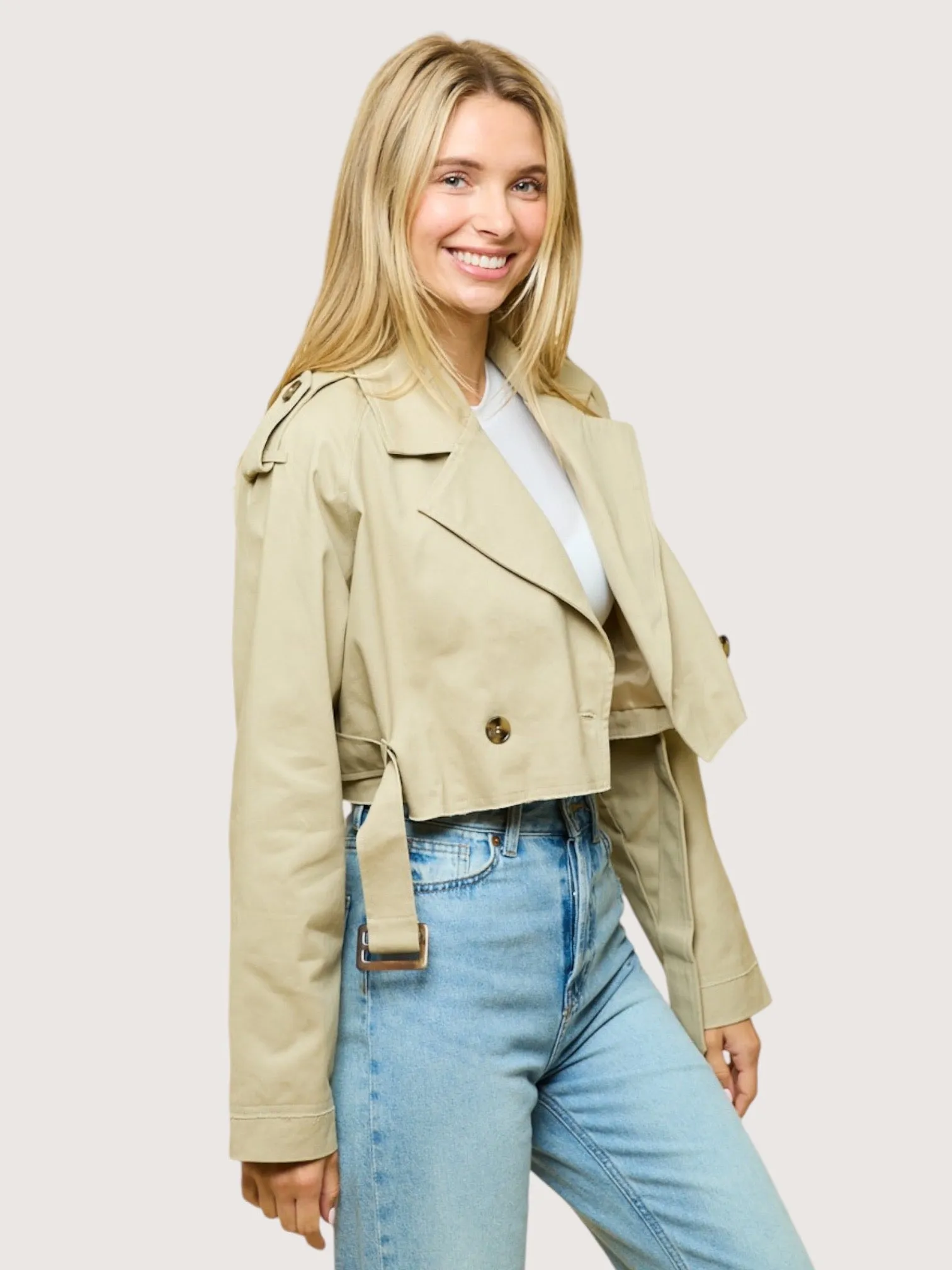 Khaki Cropped Trench Jacket