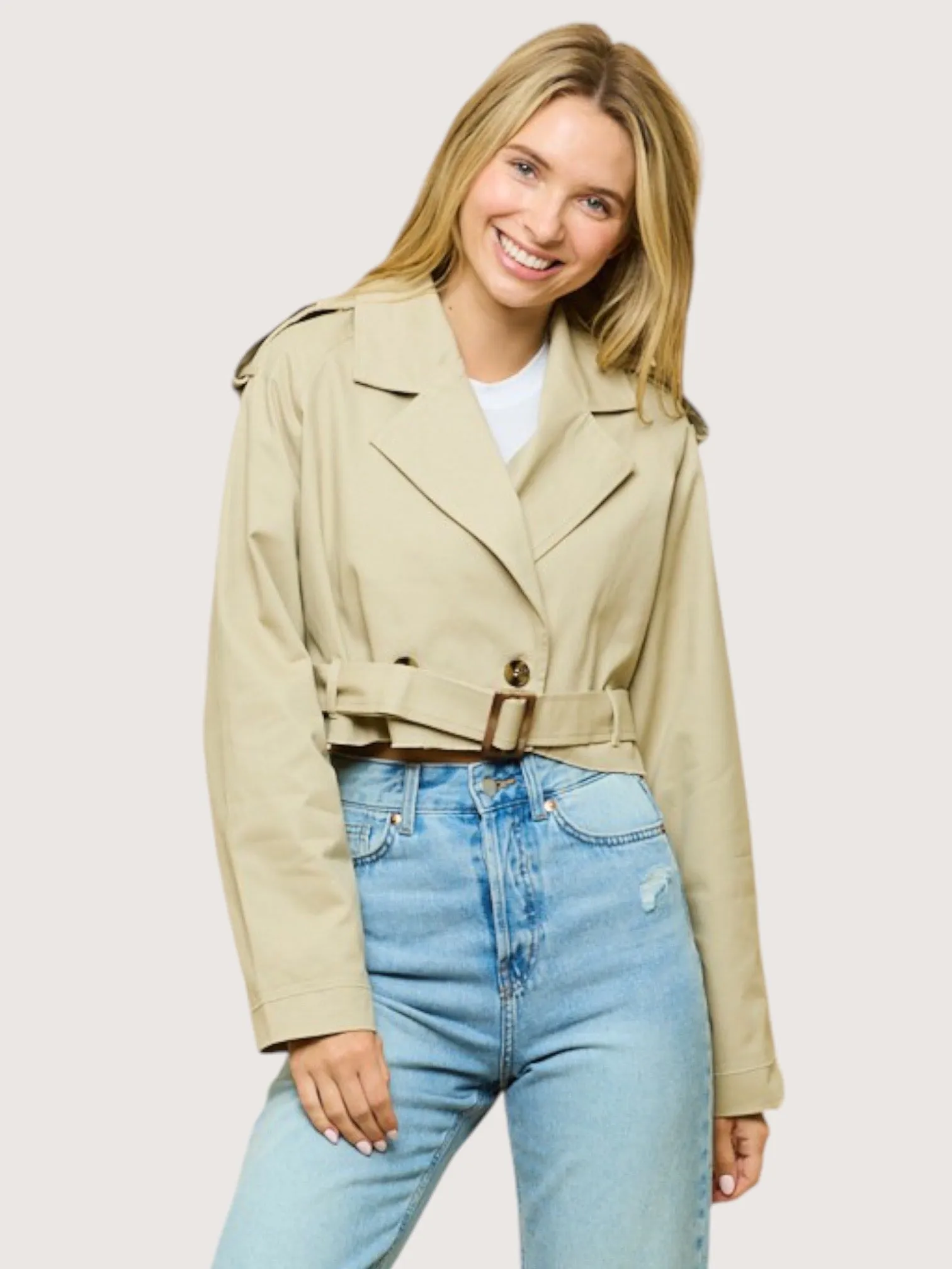 Khaki Cropped Trench Jacket