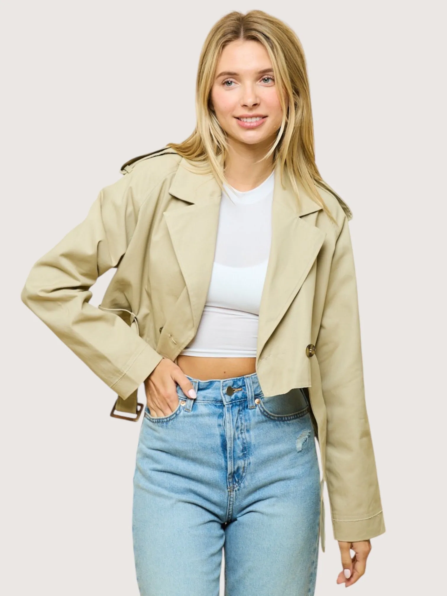 Khaki Cropped Trench Jacket