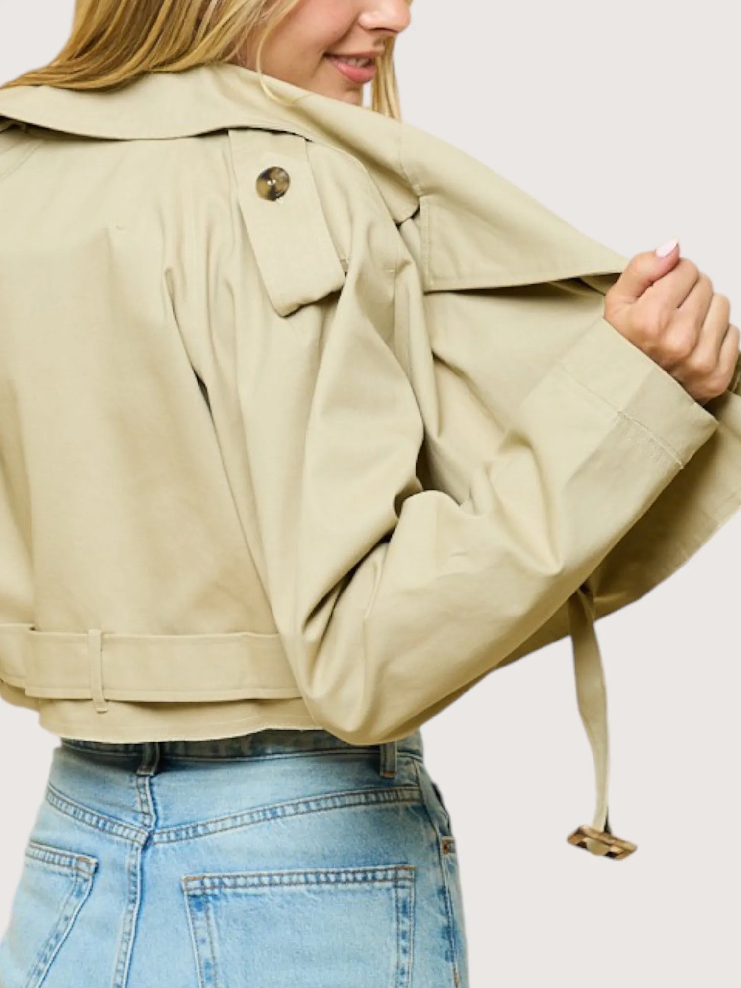 Khaki Cropped Trench Jacket