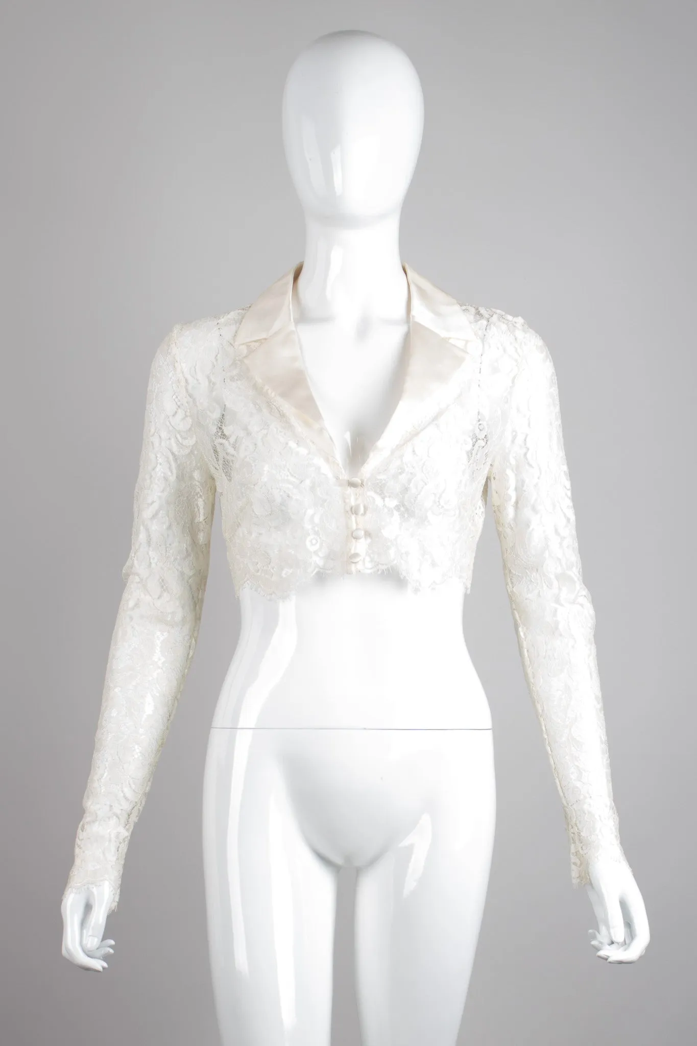 Lace Cropped Tuxedo Jacket