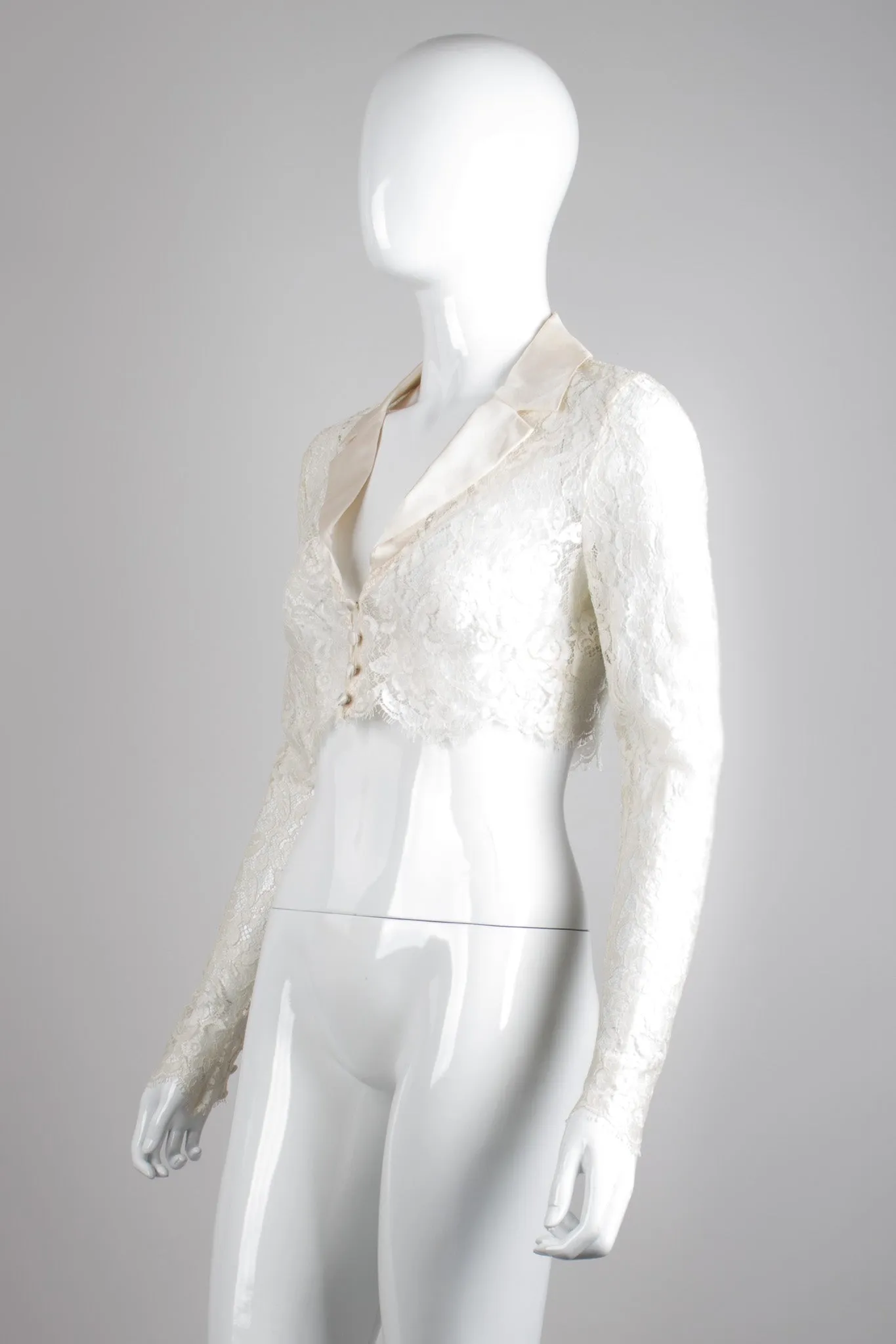 Lace Cropped Tuxedo Jacket