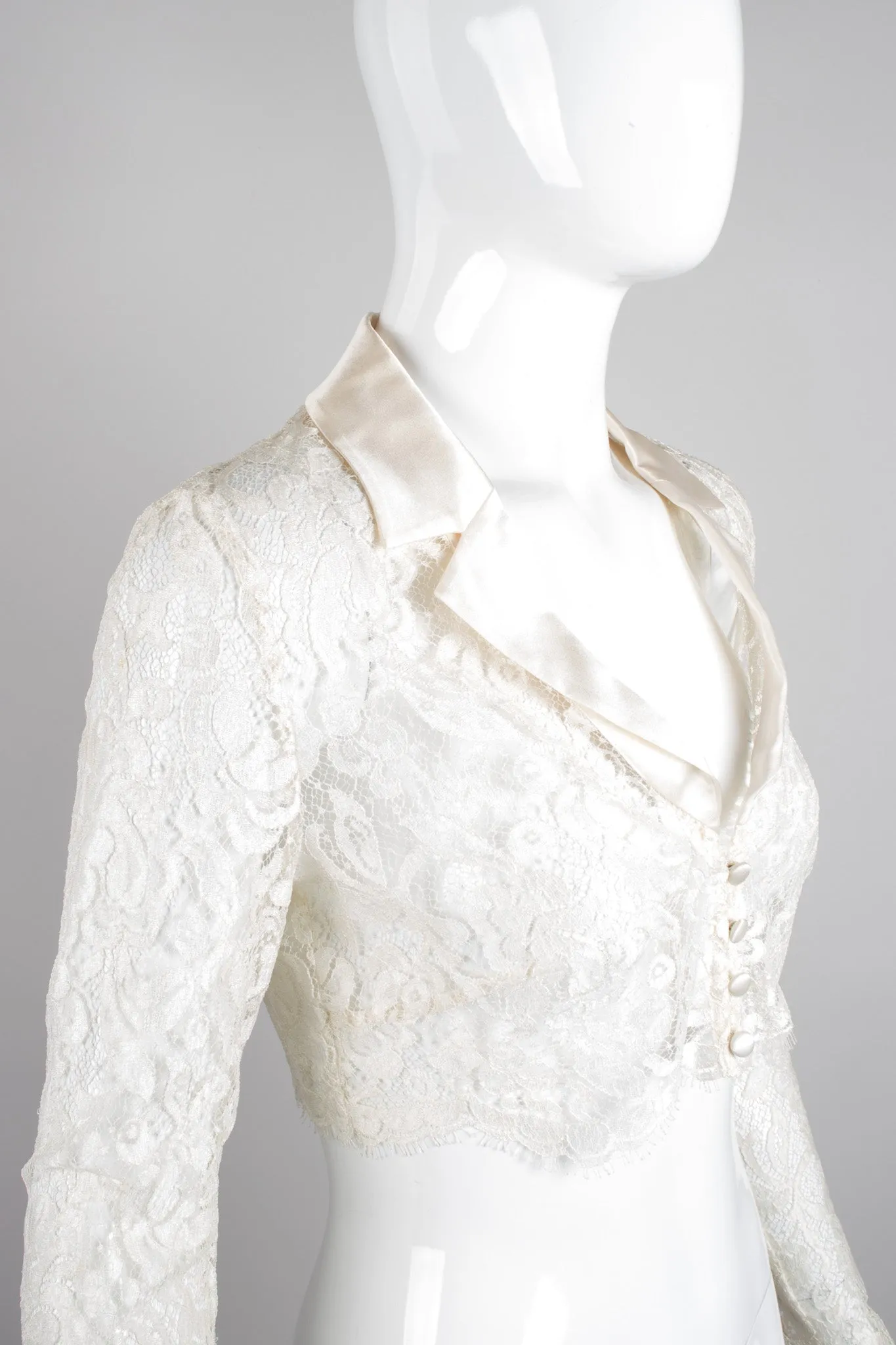 Lace Cropped Tuxedo Jacket