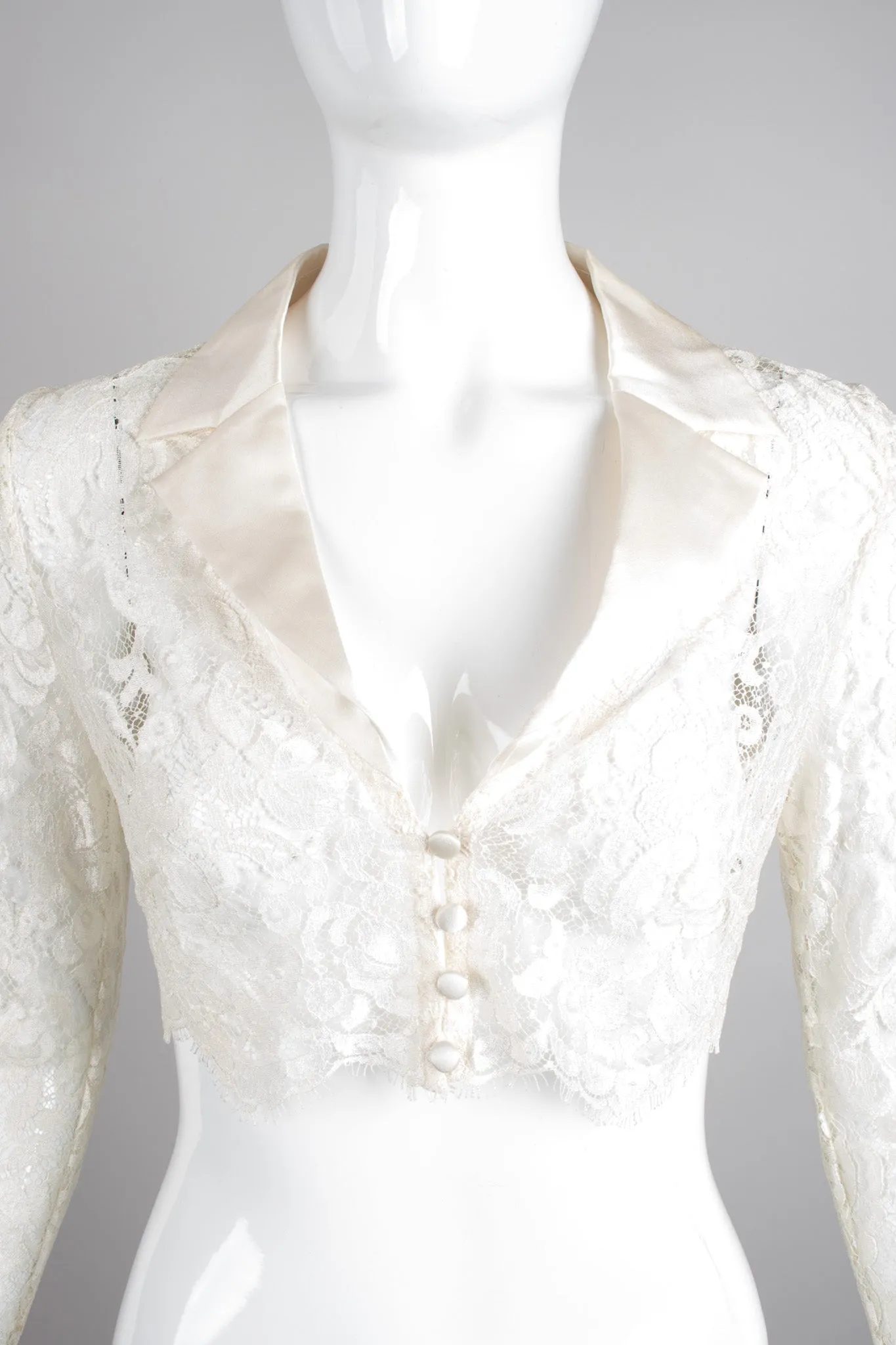 Lace Cropped Tuxedo Jacket