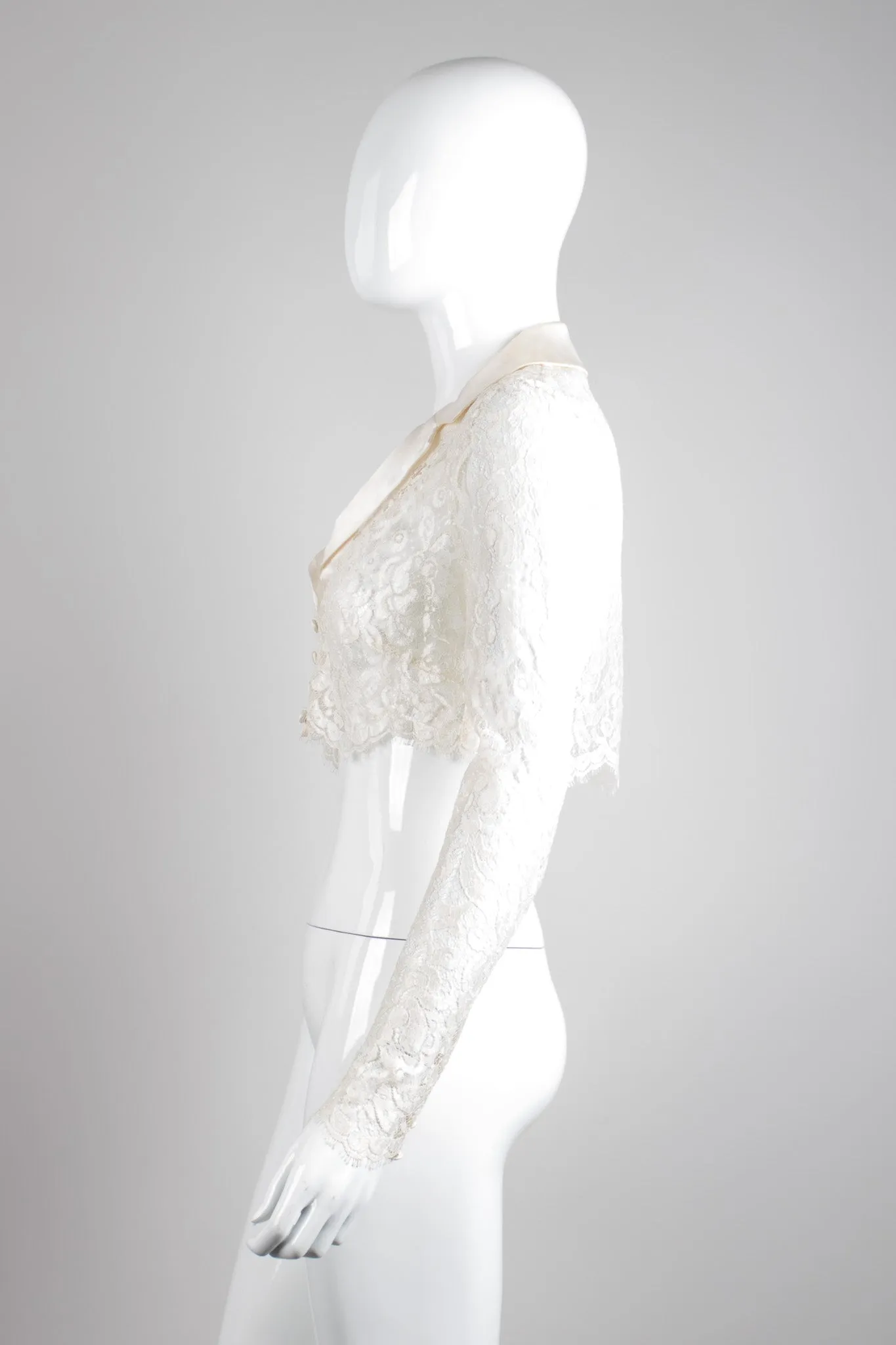 Lace Cropped Tuxedo Jacket