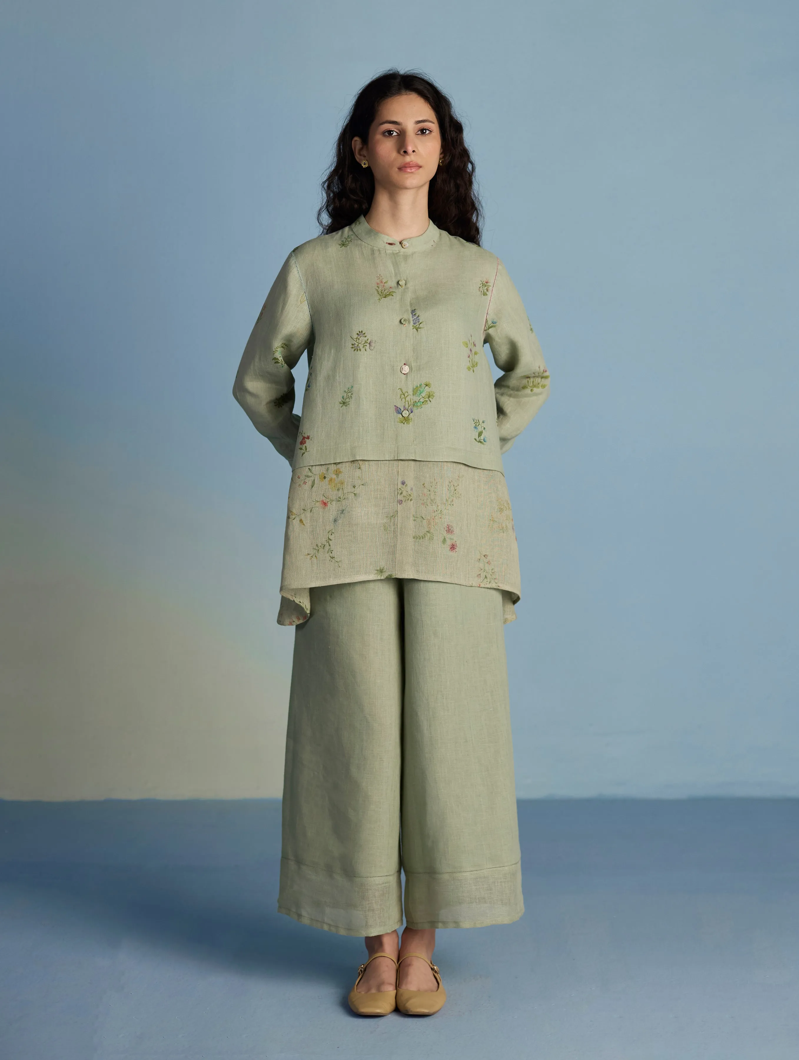 Leina A- Line Linen Co-ord Set - Mint