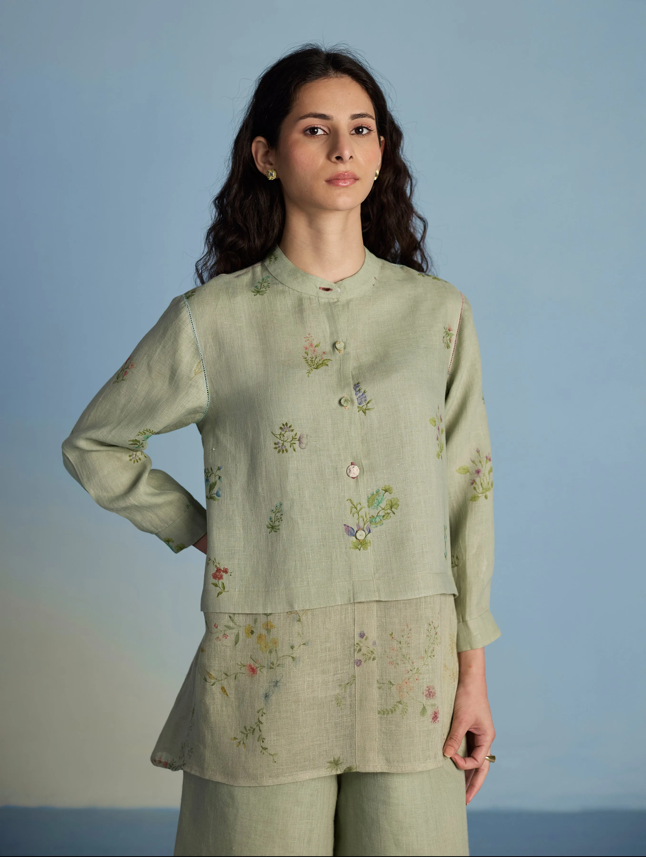 Leina A- Line Linen Co-ord Set - Mint