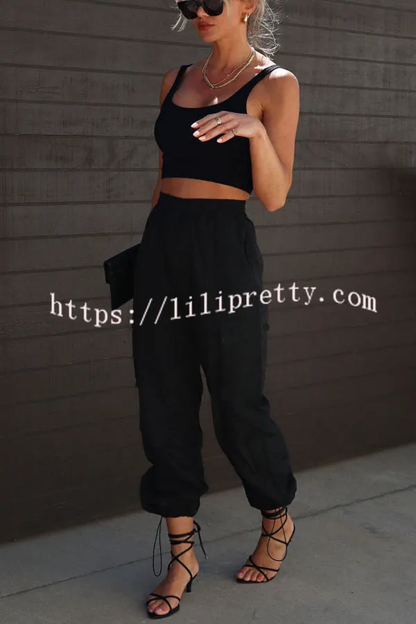 Lilipretty Let��s Rewind Nylon Elastic Waist Pocketed Cargo Pants