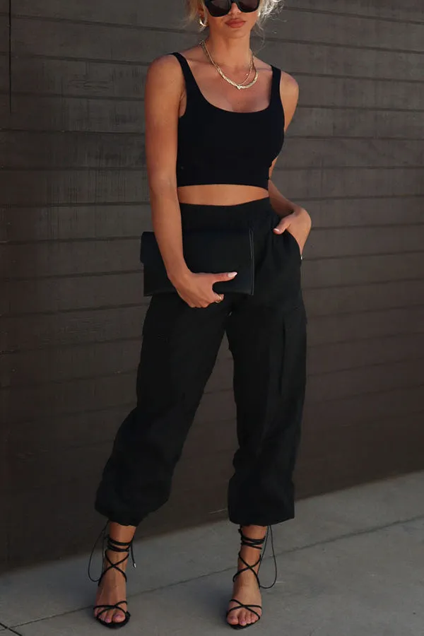 Lilipretty Let��s Rewind Nylon Elastic Waist Pocketed Cargo Pants