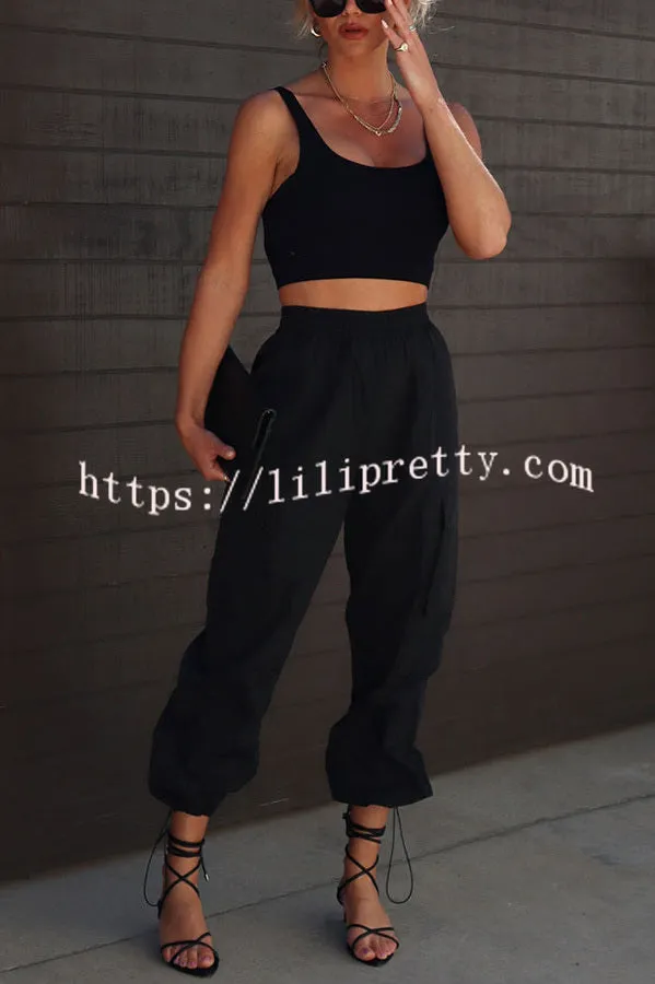 Lilipretty Let��s Rewind Nylon Elastic Waist Pocketed Cargo Pants