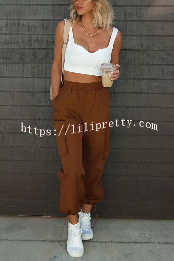 Lilipretty Let��s Rewind Nylon Elastic Waist Pocketed Cargo Pants
