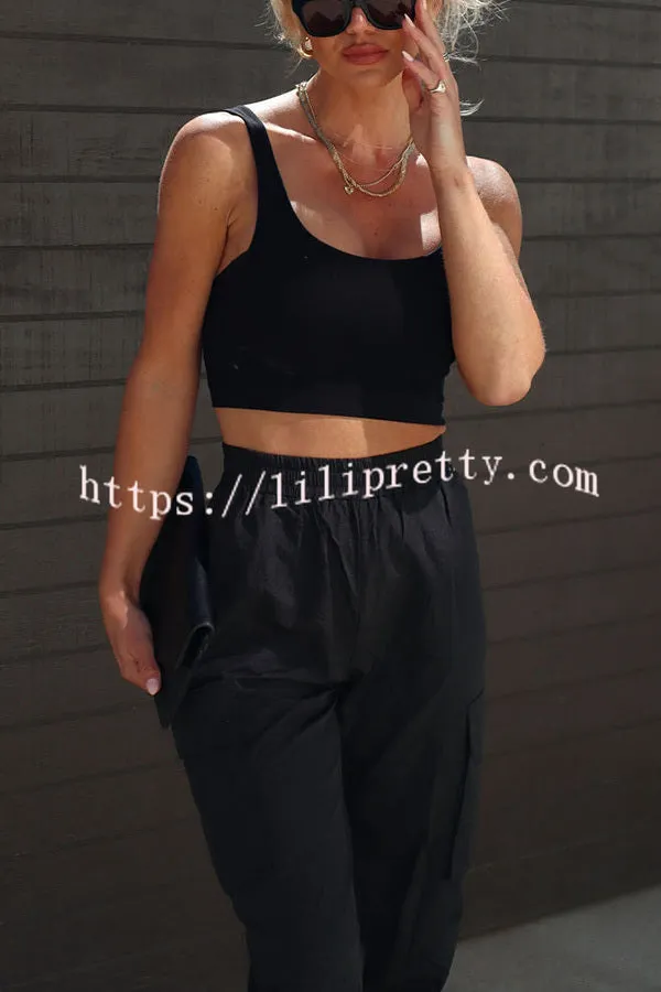 Lilipretty Let��s Rewind Nylon Elastic Waist Pocketed Cargo Pants
