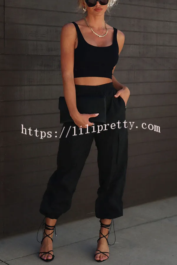 Lilipretty Let��s Rewind Nylon Elastic Waist Pocketed Cargo Pants