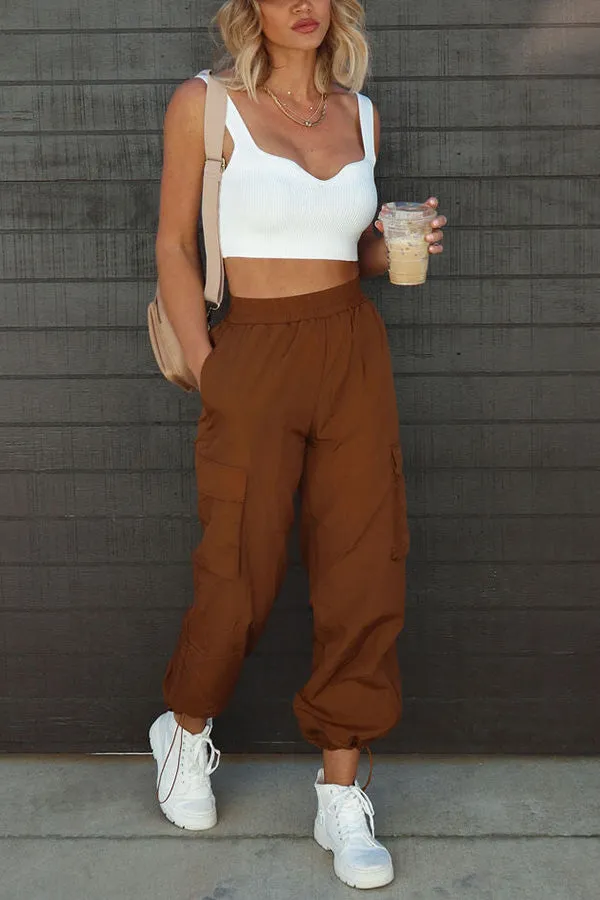 Lilipretty Let��s Rewind Nylon Elastic Waist Pocketed Cargo Pants