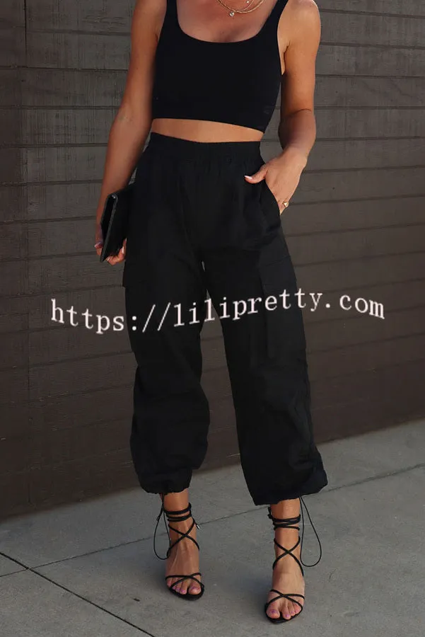 Lilipretty Let��s Rewind Nylon Elastic Waist Pocketed Cargo Pants
