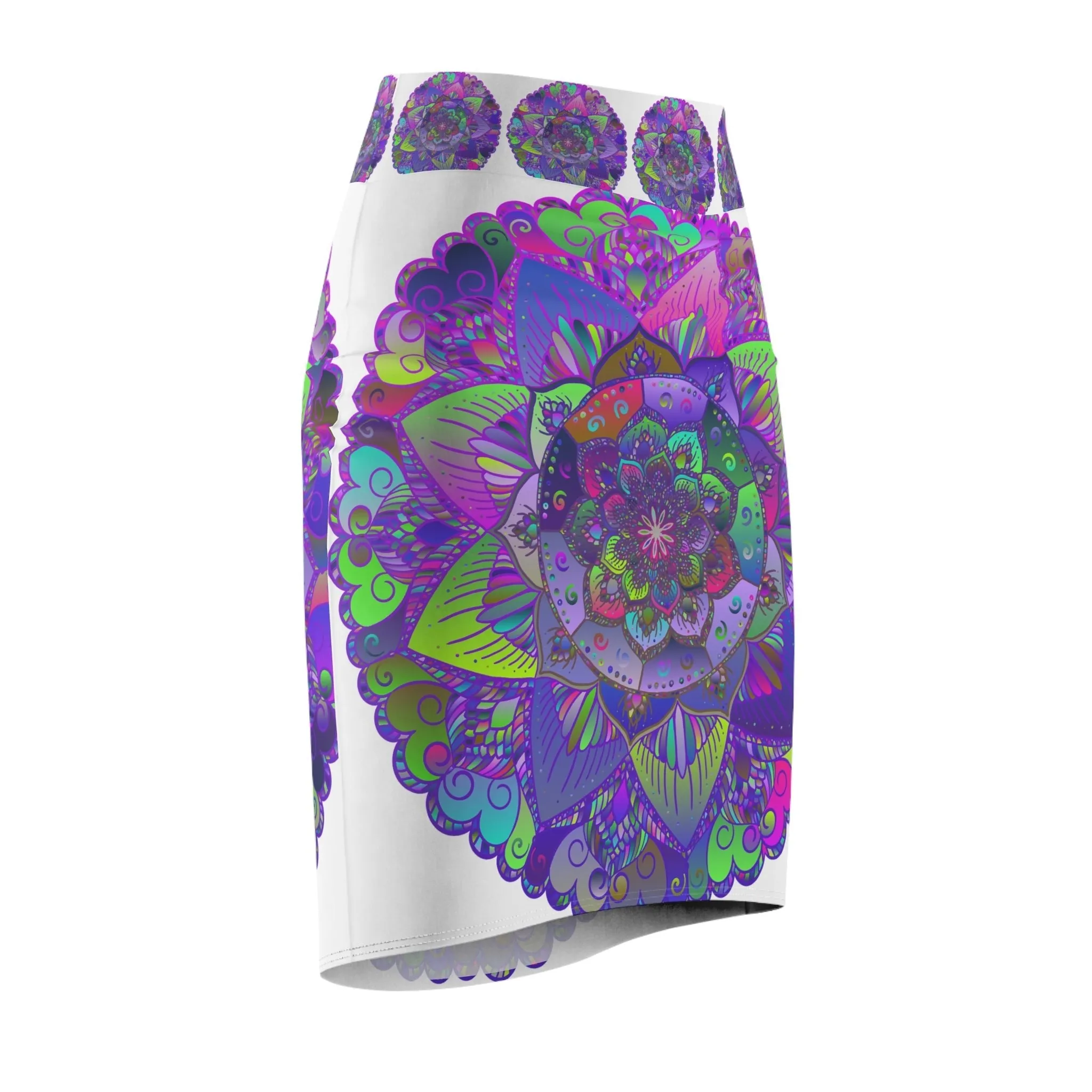 Mandala Pencil Skirt - Vibrant Purple & Azure